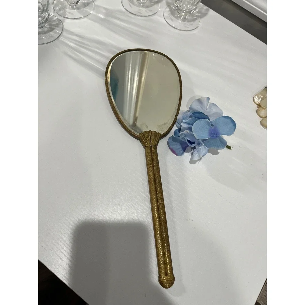 Antique Handheld Vanity Mirror Agate Inlay‎ Ornate Handle Decorative Vanity